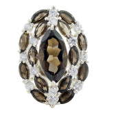 smoky quartz multiple Moroccan 925 Silver Brown Gemstones Essential Trendy Ring Jewelry