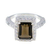 Smoky Quartz Halo German 925 Silver Brown Gemstones Minimal Artisan Ring Jewellery
