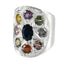 Tourmaline navratna Indian 925 Sterling Silver multicolor Gemstones Chunky Retro Ring Jewellery