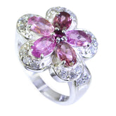 Tourmaline Penta African 92.5 Silver multicolor Gemstone Classic Floral Ring Jewelry