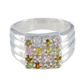 Tourmaline multiple French 925 Sterling Silver multicolor Gemstones Versatile Trendy Ring Jewellery