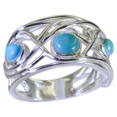 Turquoise Trilogy German Silver Blue Gemstone Mid weight Modern Ring Jewellery