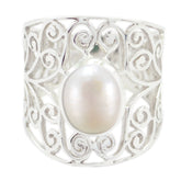 Pearl Solitaire Spanish Silver White Gems Mid weight Filigree Ring Jewellery