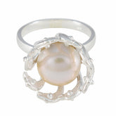 Pearl Solitaire Italian Silver White Gemstones Edgy Abstract Ring Jewelry