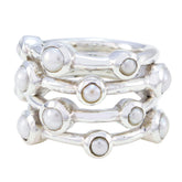 Pearl multiple Italian Silver White Gemstones Statement Armor Ring Jewelry