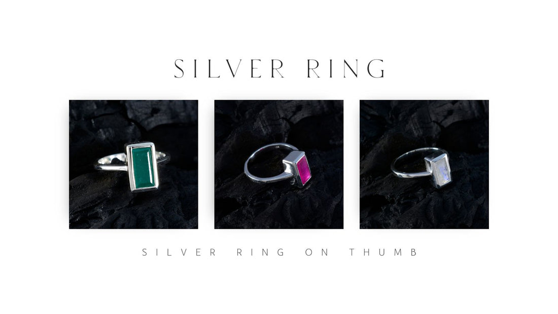 Stylish silver rings displayed on a black background illustrating silver ring on thumb benefits