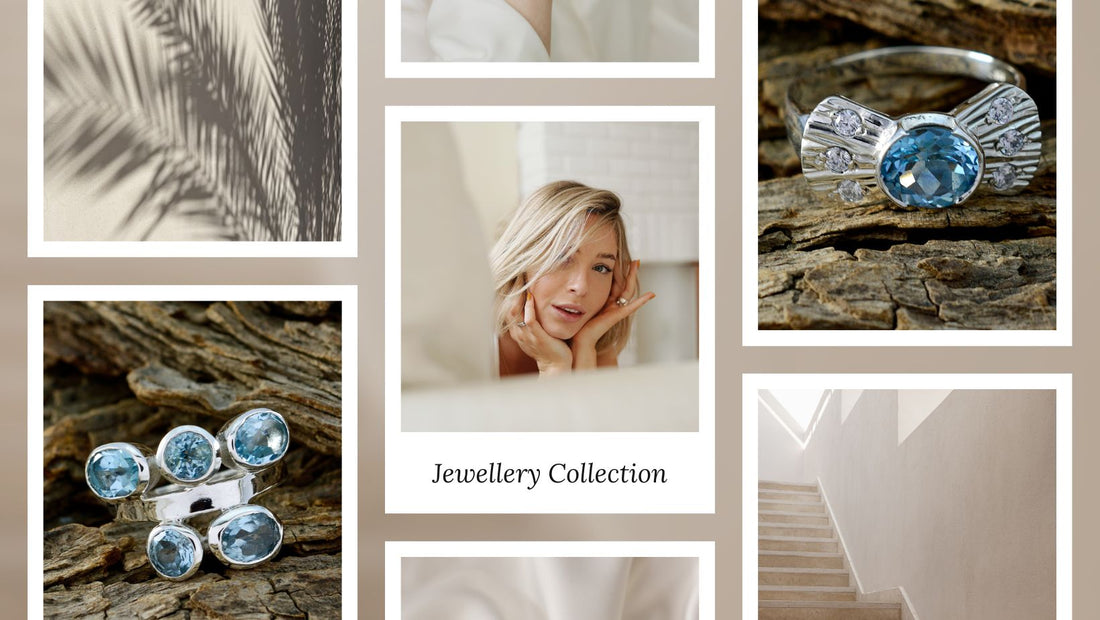 Elegant silver ring with turquoise stone showcased in a stylish jewelry collection setting