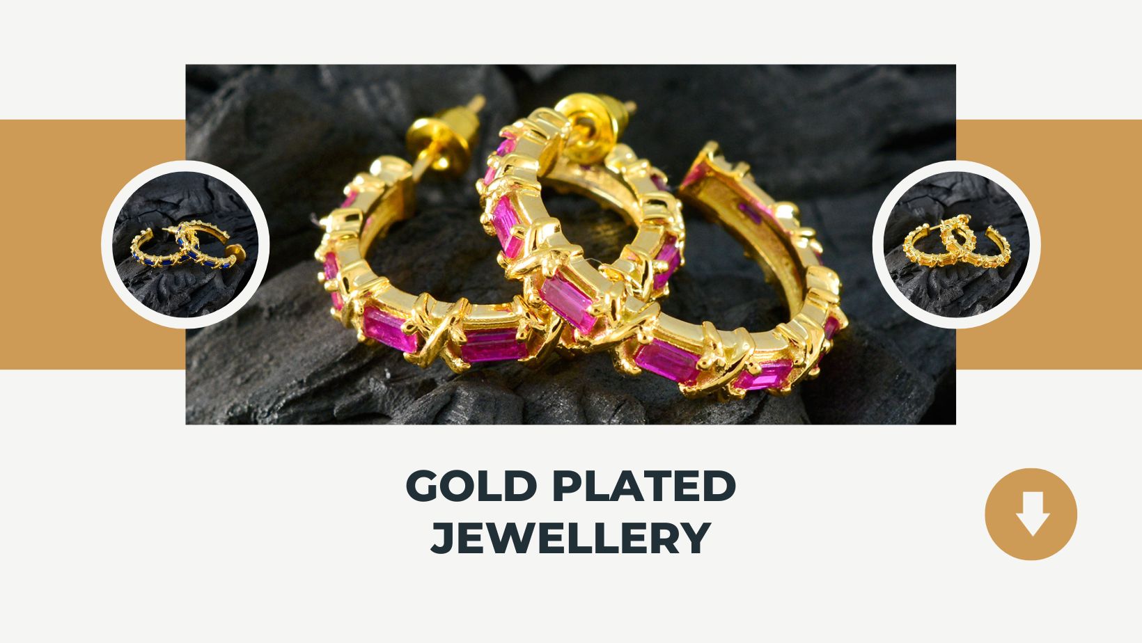 Collection of elegant gold plated jewelry wholesale featuring vibrant hoop earrings and rings