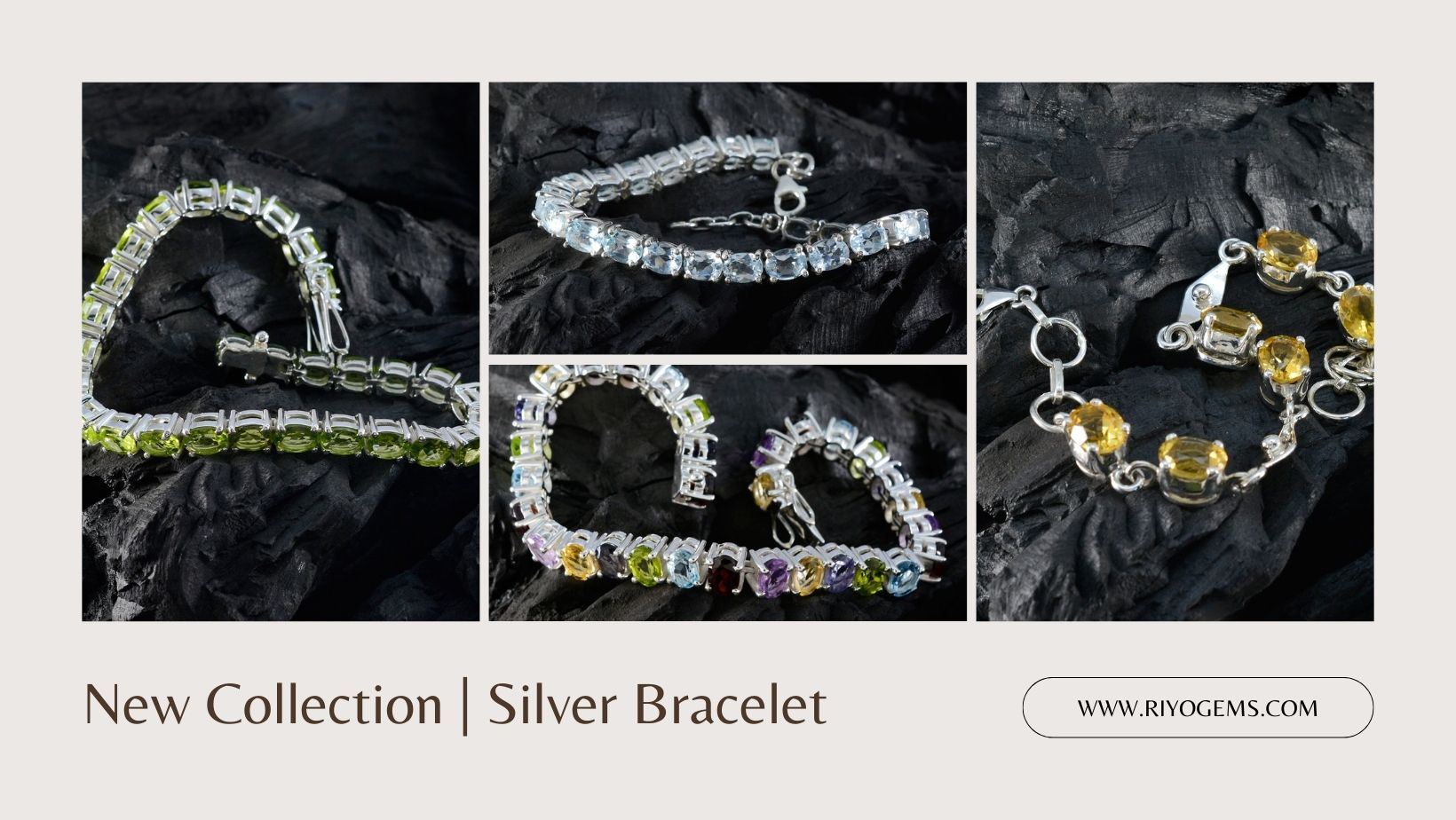 New Collection of Silver Bracelet with Gemstones Showcase featuring Various Designs and Colors