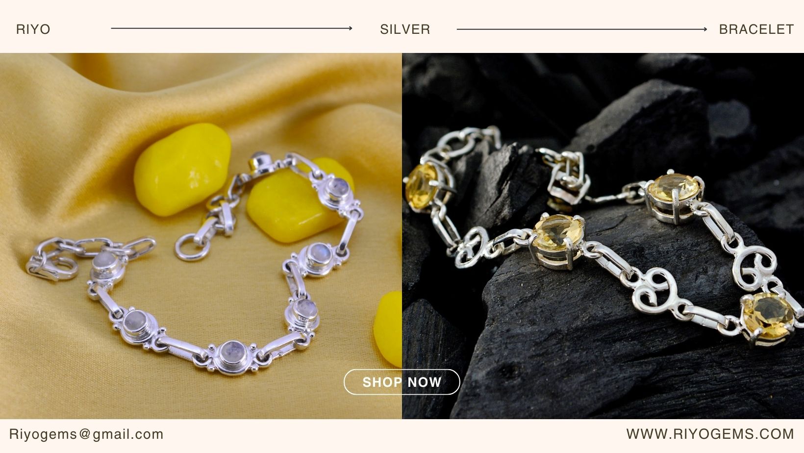 Stylish sterling silver bracelet with yellow gemstones, perfect to buy sterling silver bracelets online