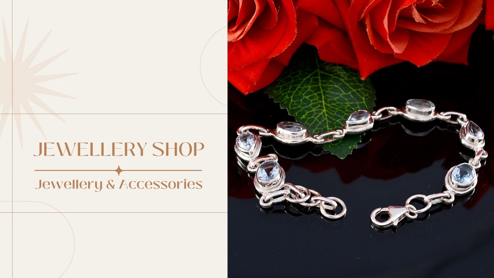 Elegant 925 sterling silver bracelets shop showcasing stylish designs with gemstones and floral background