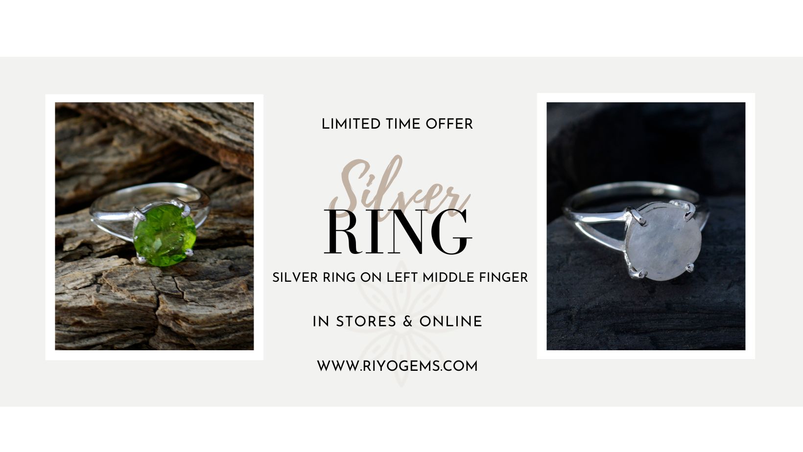 Limited time offer on silver rings highlighting the benefits of wearing rings on left middle finger