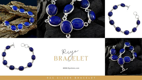 Elegant 925 silver bracelet featuring deep blue gemstones in a stylish design. How much is 925 silver bracelet.
