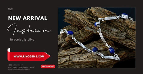 Fashion bracelet featuring 925 sterling silver bracelets wholesale with blue stones on a natural wood background