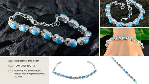 Stylish silver bracelet with birthstone featuring blue stones in a classic design