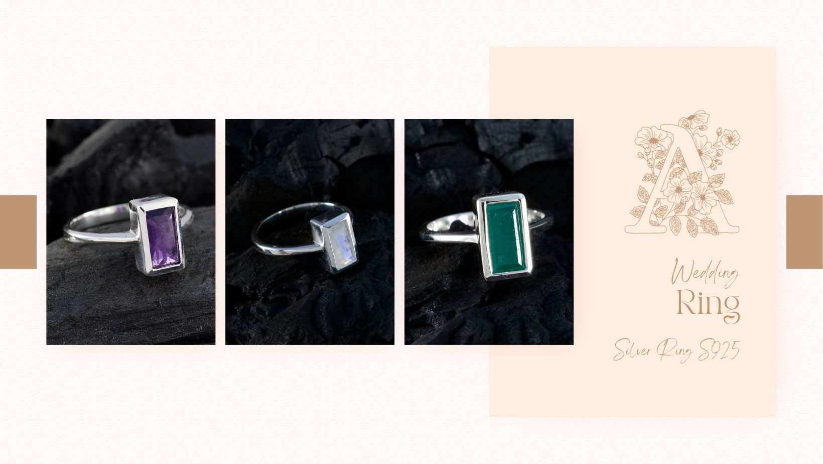 Elegant Wedding Ring Collection featuring Silver Ring S925 with Amethyst, Opal, and Green Gemstones