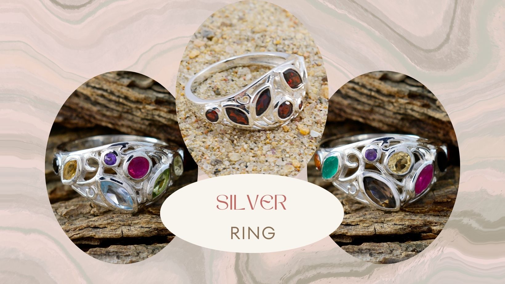 Collection of Silver Ring Adjustable featuring unique gemstone insets on elegant designs
