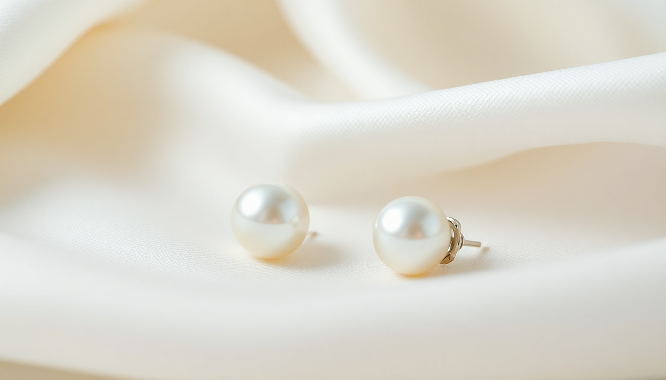 Beautiful pearl silver earrings on soft fabric, showcasing style and elegance while learning how to clean pearl silver earrings