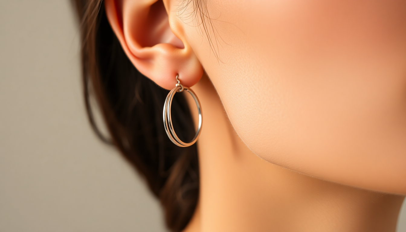 Close-up of a model showcasing how to wear cuff silver earrings with a chic hairstyle