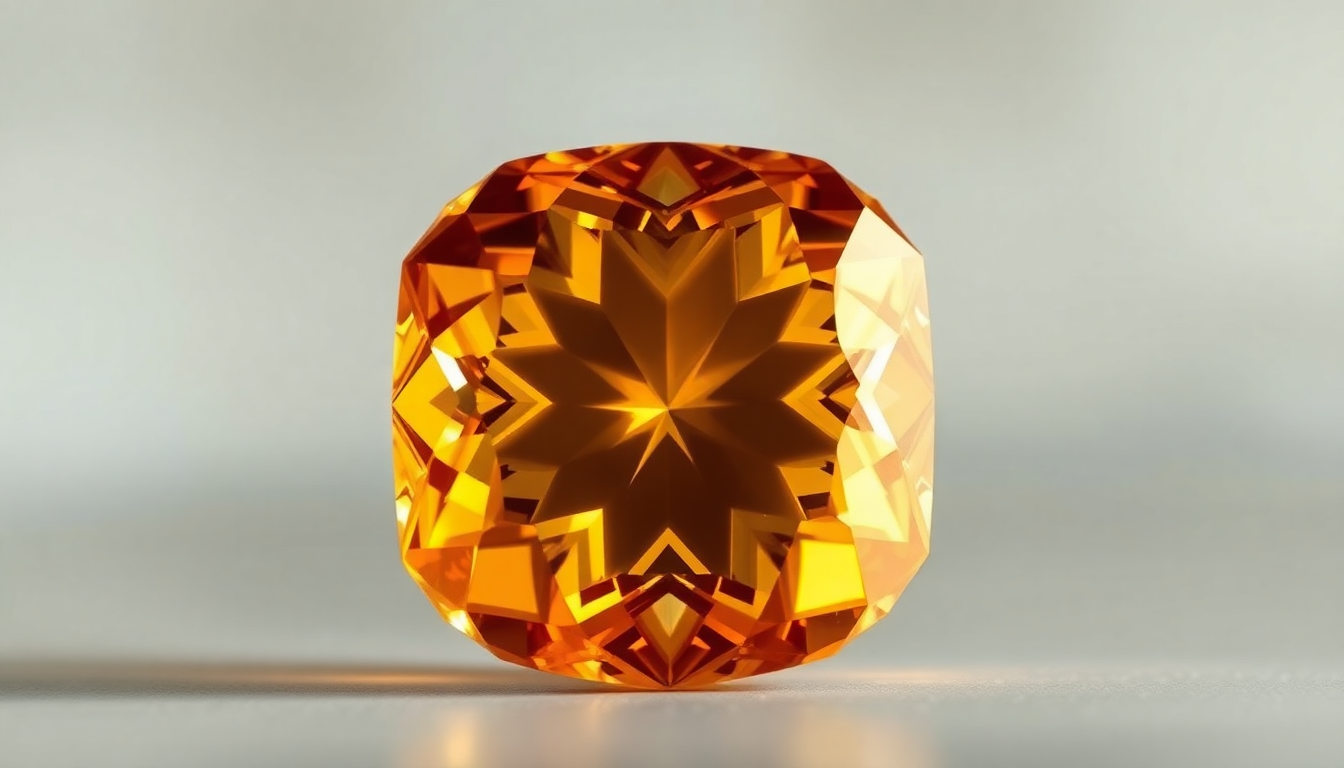Nahaufnahme eines funkelnden orangefarbenen Topas-Edelsteins, der seine Klarheit und Brillanz zeigt und veranschaulicht, wie viel ein Topas-Edelstein kostet