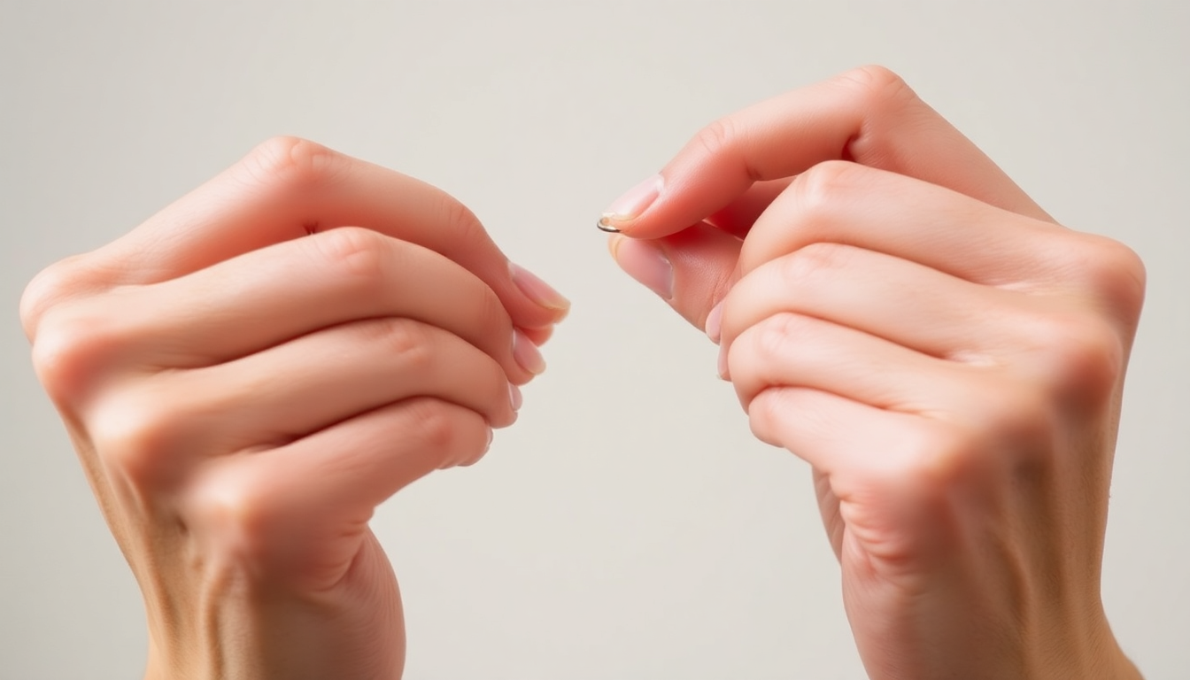 Person demonstrating step by step remove silver earrings using both hands