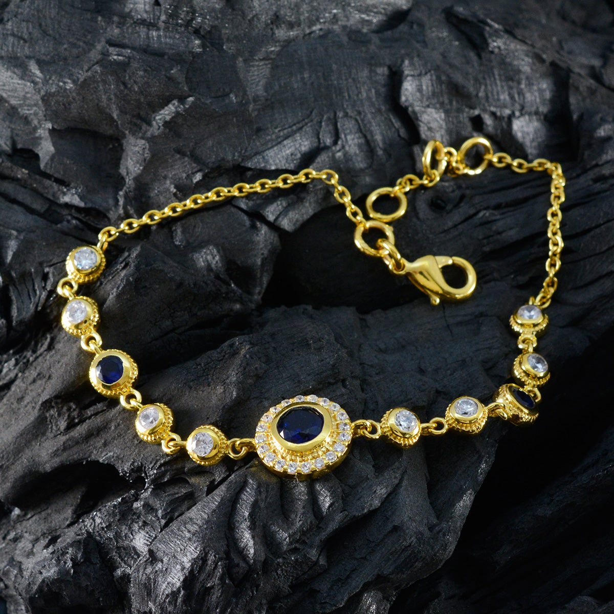 Blue Supphire CZ 12.12 Sale Elegant Blue Sterling Silver Chain Bracelet