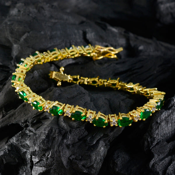 Emerald CZ American Independence Day Slim Green Sterling Silver Tennis Bracelet