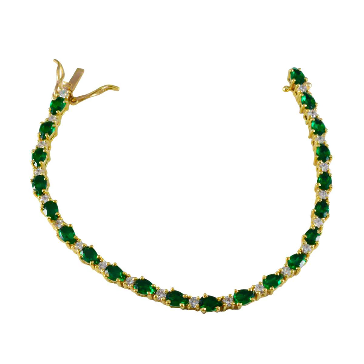 Emerald CZ American Independence Day Slim Green Sterling Silver Tennis Bracelet Main image