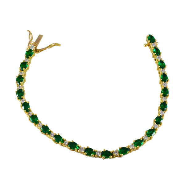 Emerald CZ American Independence Day Slim Green Sterling Silver Tennis Bracelet