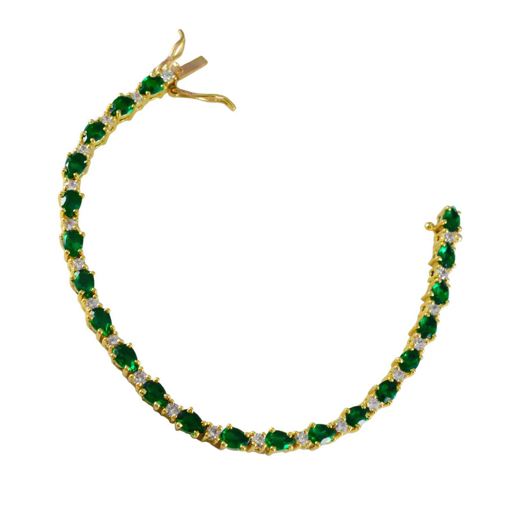 Emerald CZ American Independence Day Slim Green Sterling Silver Tennis Bracelet