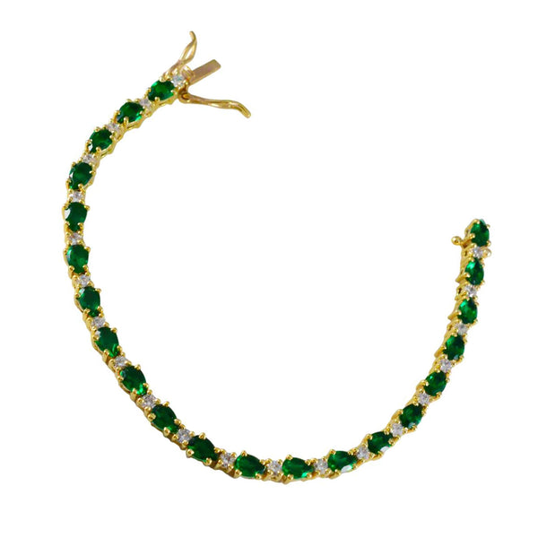 Emerald CZ American Independence Day Slim Green Sterling Silver Tennis Bracelet