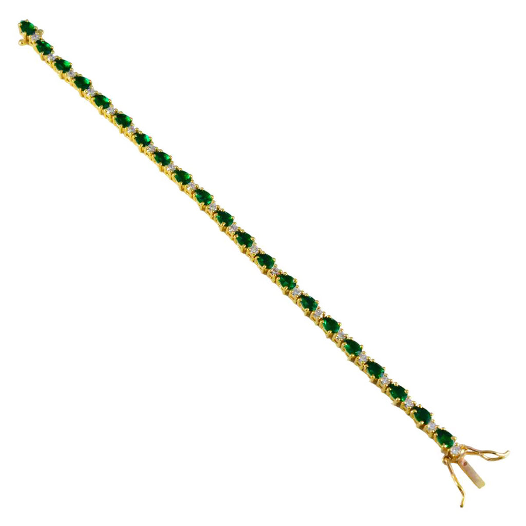 Emerald CZ American Independence Day Slim Green Sterling Silver Tennis Bracelet