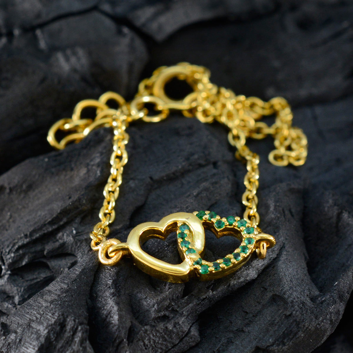 Emerald CZ Anniversary Minimalist Green 925 Silver Chain Bracelet