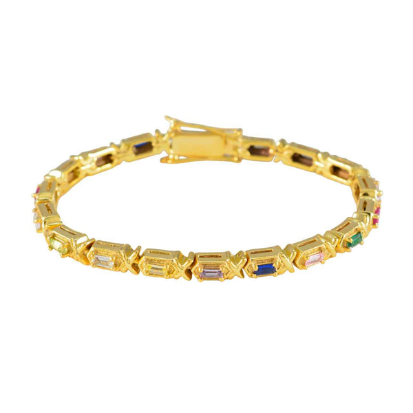 Multi CZ Anzac Day Eye-catching multicolor Sterling Silver Tennis Bracelet