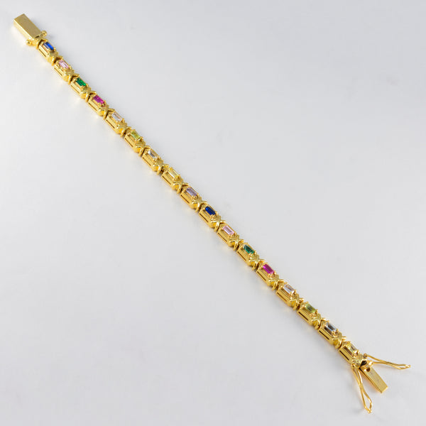 Multi CZ Anzac Day Eye-catching multicolor Sterling Silver Tennis Bracelet