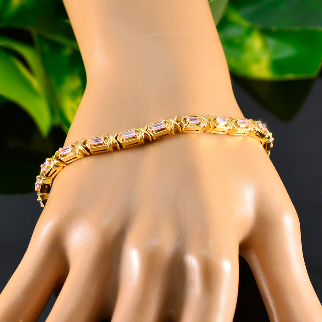 Pink CZ April Fools Eye-catching Pink Silver Tennis Bracelet