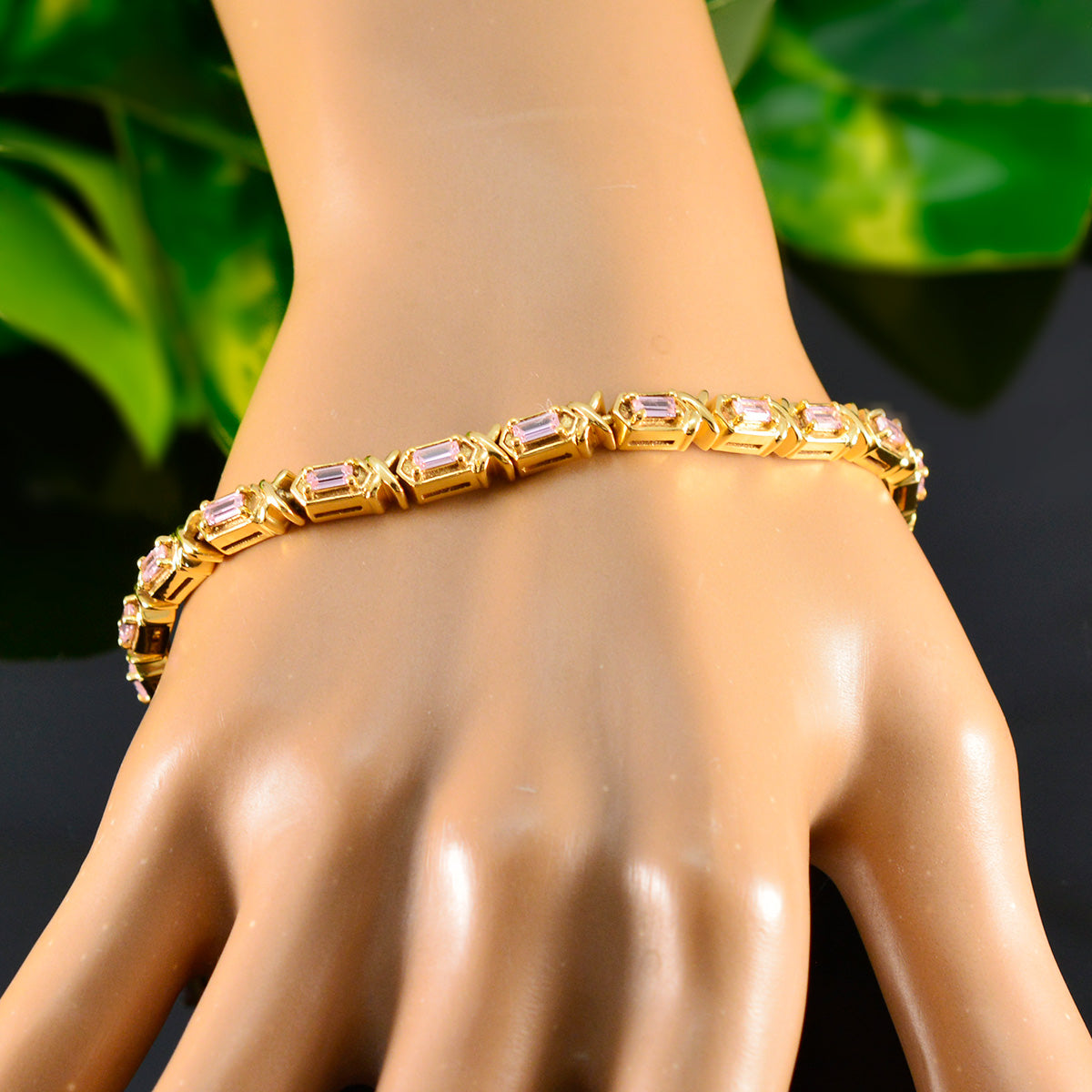 Pink CZ April Fools Eye-catching Pink Silver Tennis Bracelet