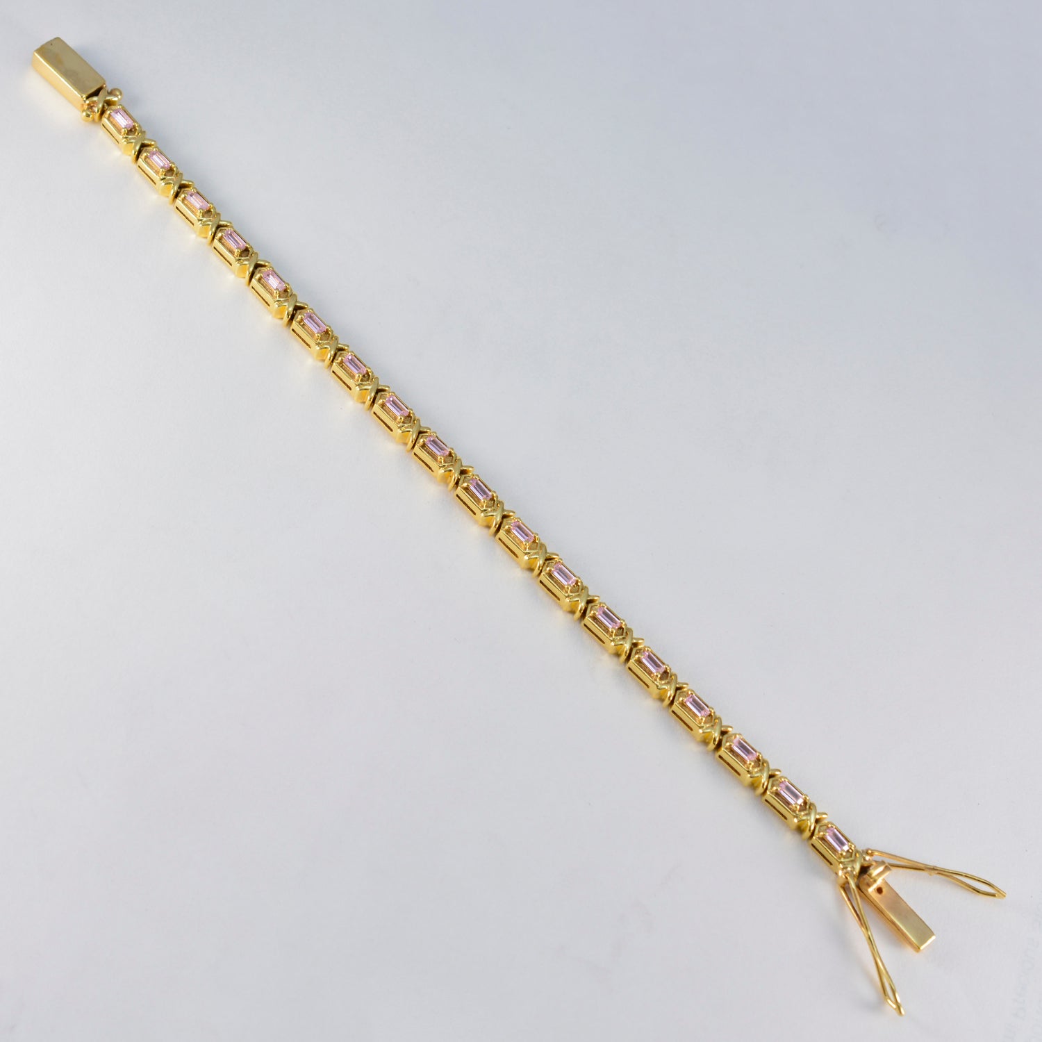 Pink CZ April Fools Eye-catching Pink Silver Tennis Bracelet