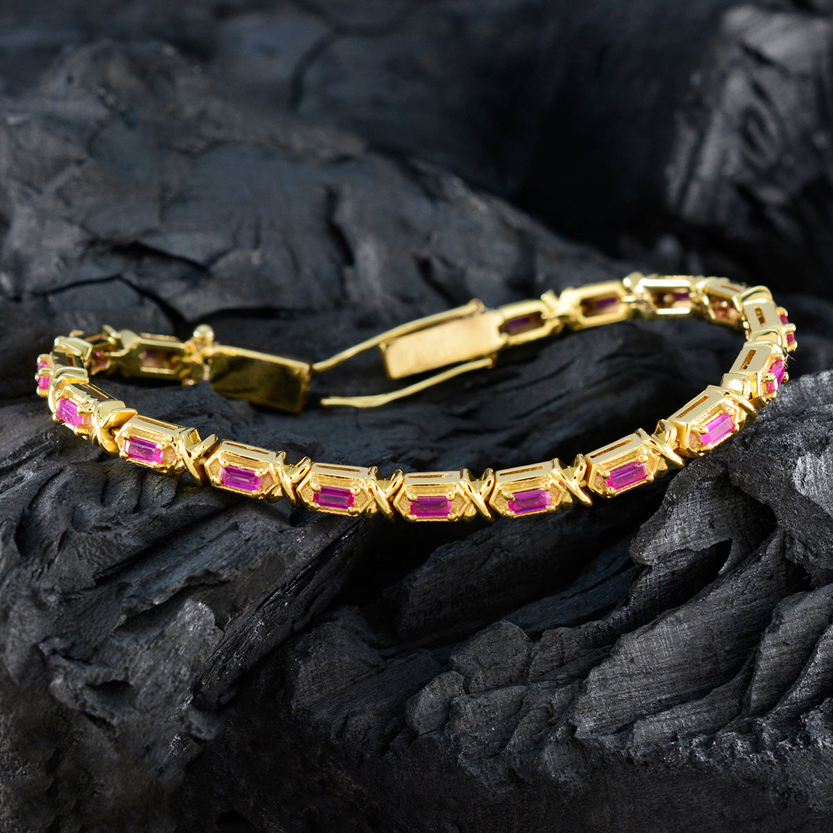 Ruby CZ Ascension Day Eye-catching Red 925 Silver Tennis Bracelet