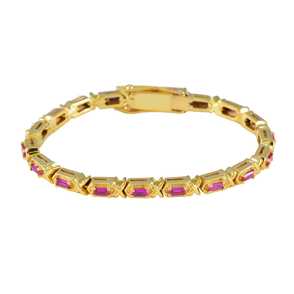 Ruby CZ Ascension Day Eye-catching Red 925 Silver Tennis Bracelet