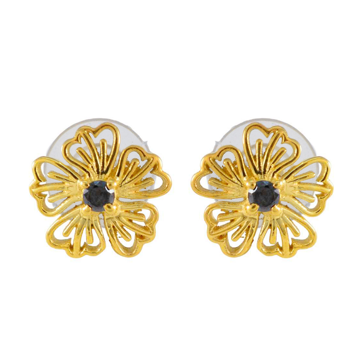 Blue-Sapphire-CZ-Egyptian-Bianca-Solitaire-Stud-Blue-92.5-Silver-Earring Imagen principal del producto