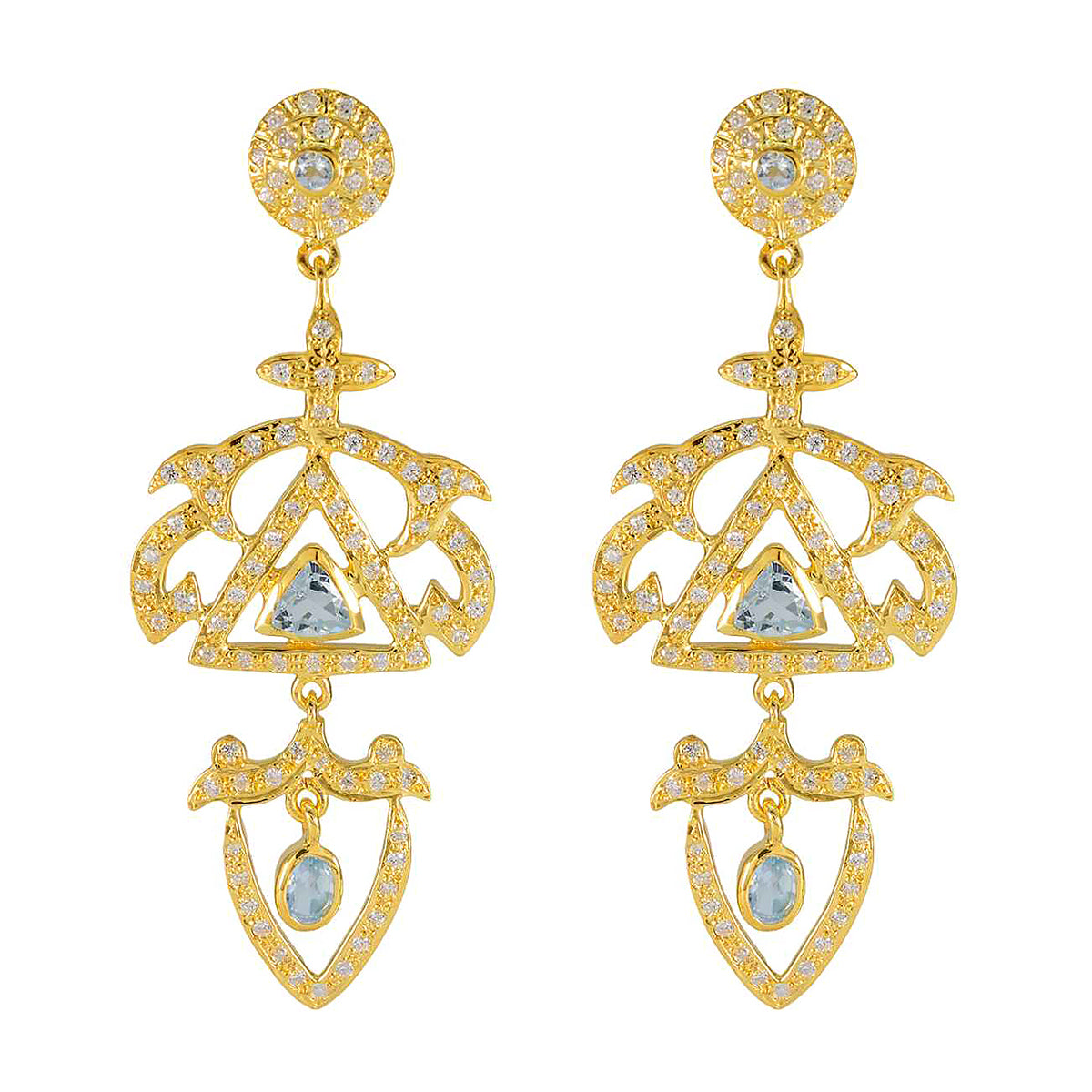 Blue-Topaz-CZ-Indian-Araya-multiple-Stud-Blue-Sterling-Silver-Earring