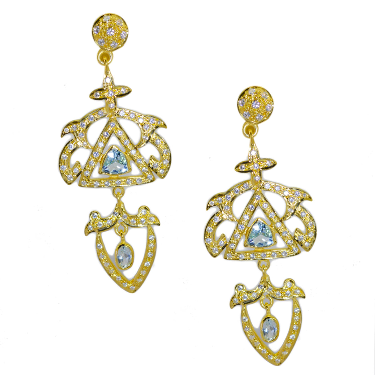 Blue-Topaz-CZ-Indian-Araya-multiple-Stud-Blue-Sterling-Silver-Earring