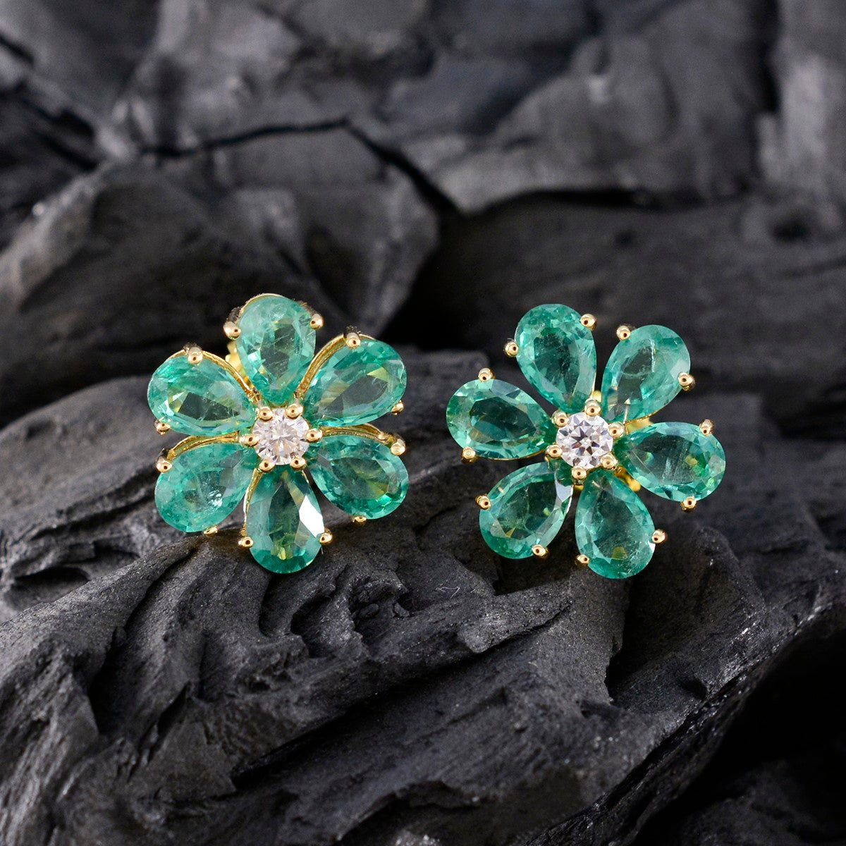 Emerald-CZ-Indian-Araya-multiple-Stud-Green-925-Sterling-Silver-Earring