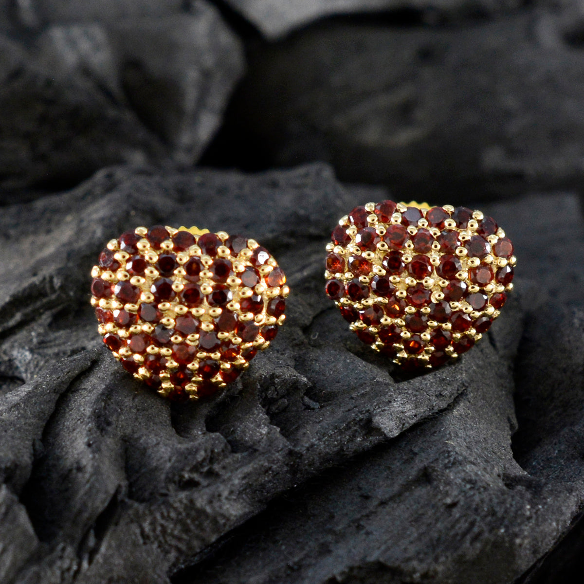 Garnet-Indian-Lakshmi-multiple-Stud-Red-Silver-Earring