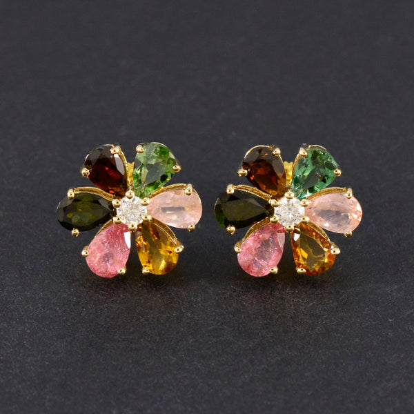 Multi-Indian-Ayesha-multiple-Stud-multicolor-Silver-Earring