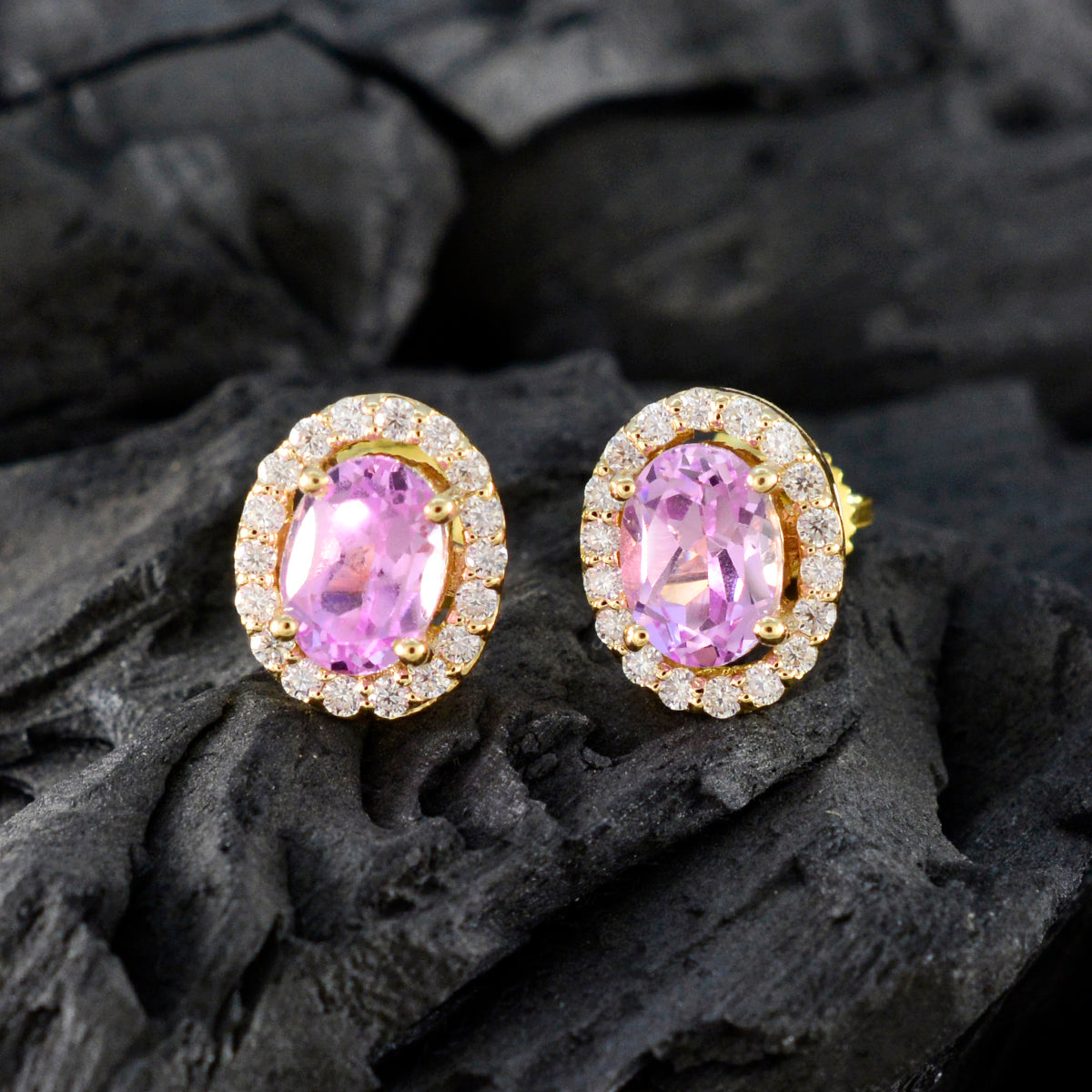 Pink-CZ-American-Fernanda-multiple-Stud-Pink-Silver-Earring