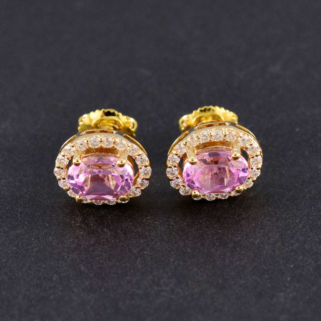 Pink-CZ-American-Fernanda-multiple-Stud-Pink-Silver-Earring