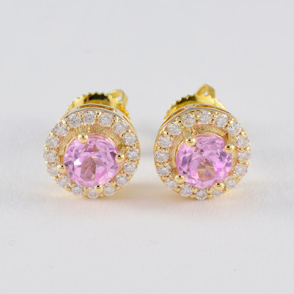 Pink-CZ-American-Lourdes-multiple-Stud-Pink-925-Silver-Earring