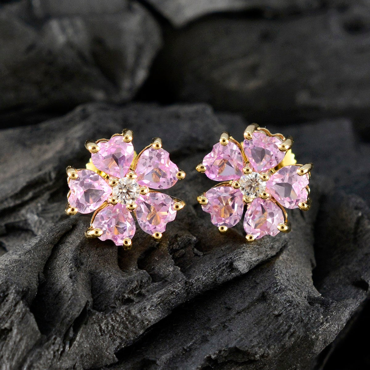 Pink-CZ-American-Aiko-multiple-Stud-Pink-925-Silver-Earring